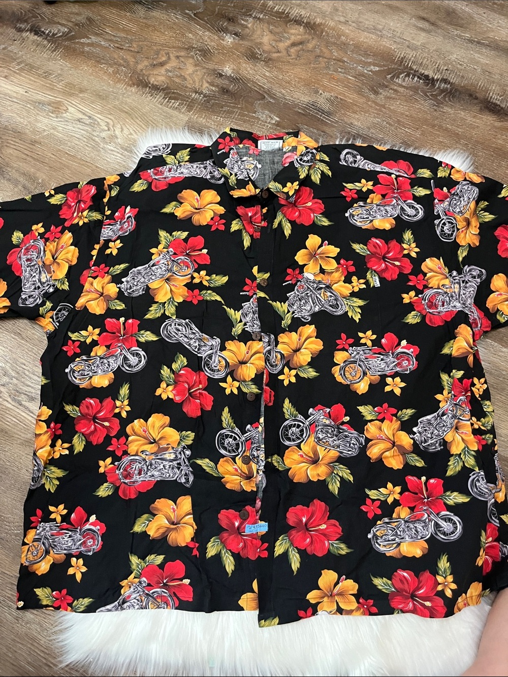 Men's Black Floral & Motorcycle Short-Sleeve Button-Down Shirt